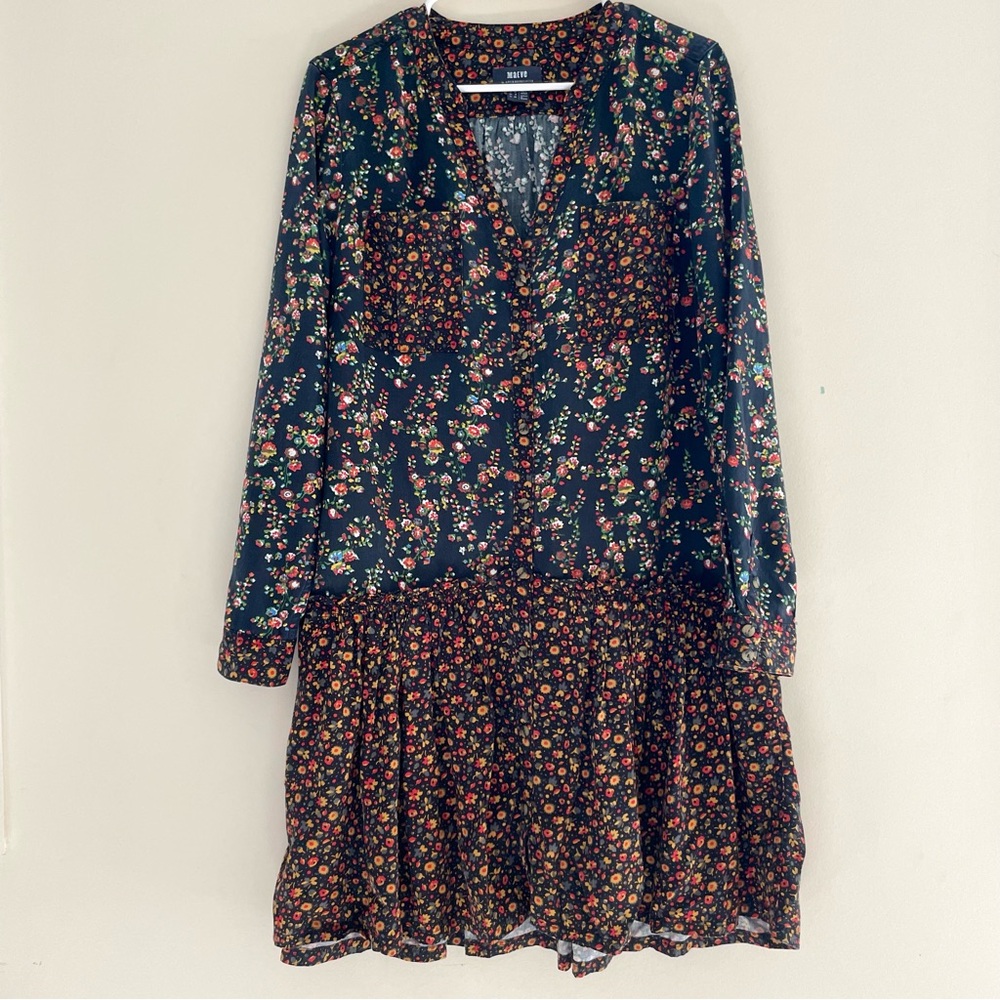 Maeve Marlie Dark Floral Button  Front Drop Waist Dress Women's Size 8 Cottage